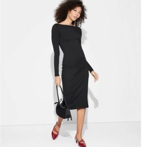 Women's Long Sleeve Knit MIDI Dress - Wild Fable Black Size XXS new